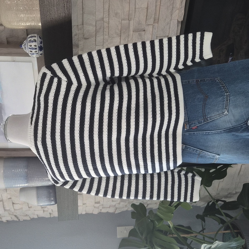 NWT Ba&sh Bash Gaspard Tweed Cardigan Jacket in Ecru Black Stripe 4 size XL - Picture 7 of 9